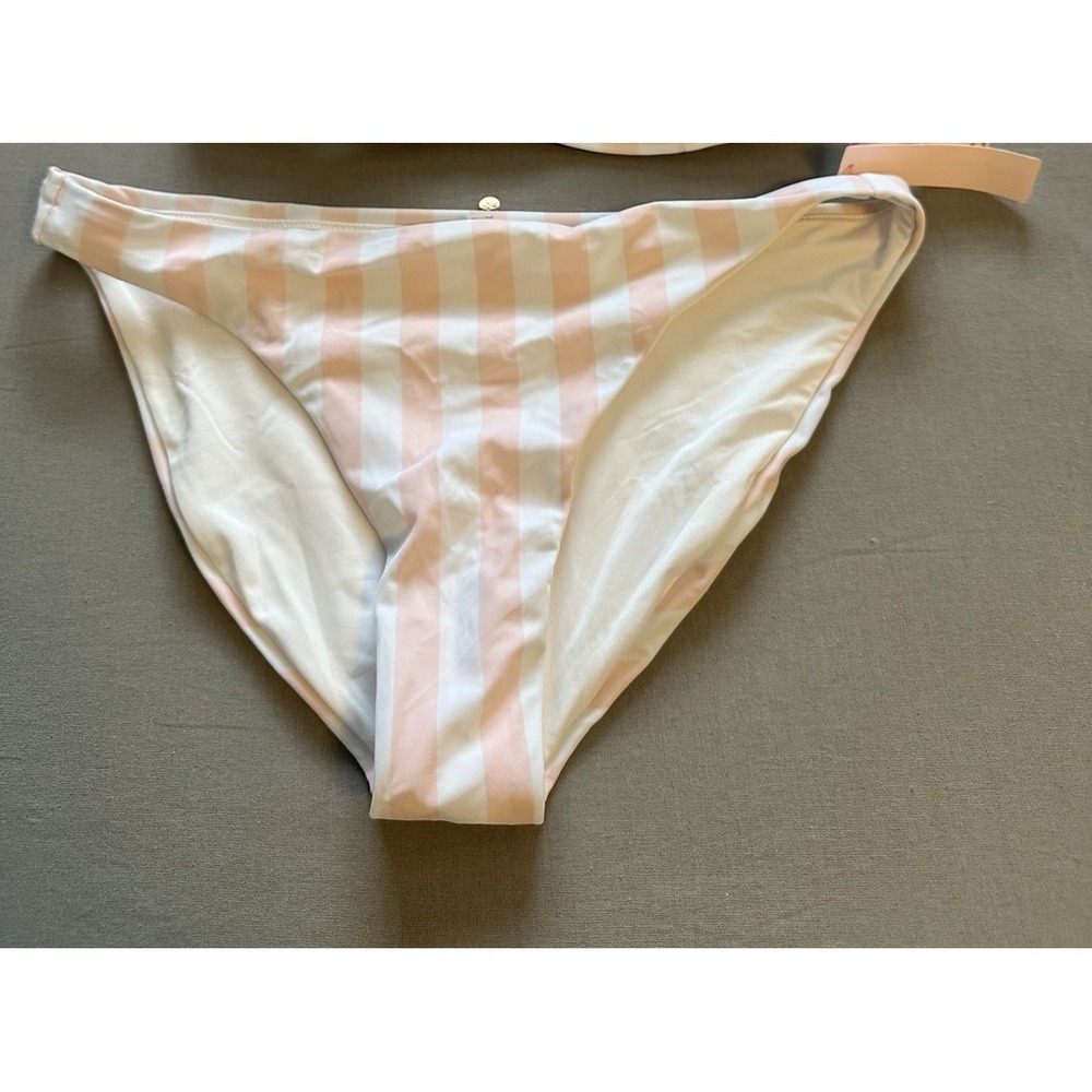 Victoria's Secret Swim Pink White striped Bikini Bottom LOW RISE SZ L